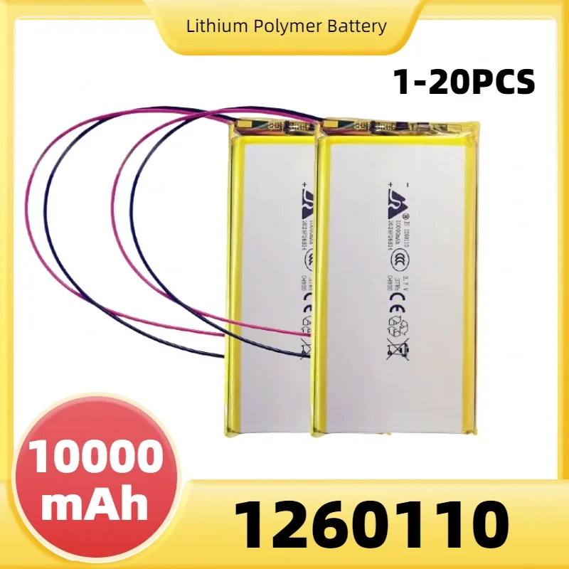 Batteries polymères rechargeables 3.7V 10000mAh 1260110 Lipo Li-Po pour jouets, power bank, GPS, ordinateur portable, lampes de camping, bricolage, sans prise ni câble.