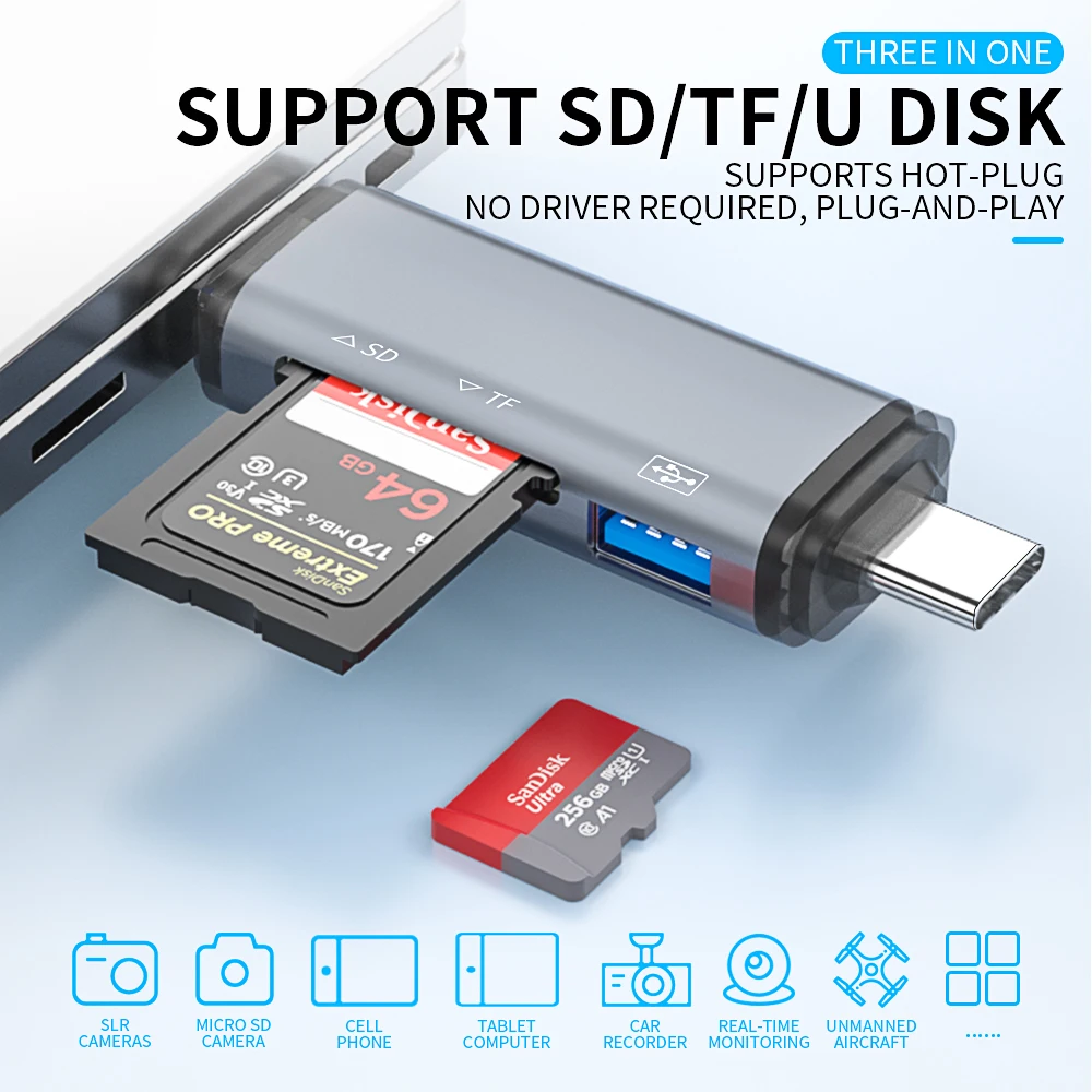 Multifunctional 6 in 1 Card Reader TF/SD Card Adapter USB Type C Micro USB Memory Card Readers for Mobile Phone Laptop Macbook