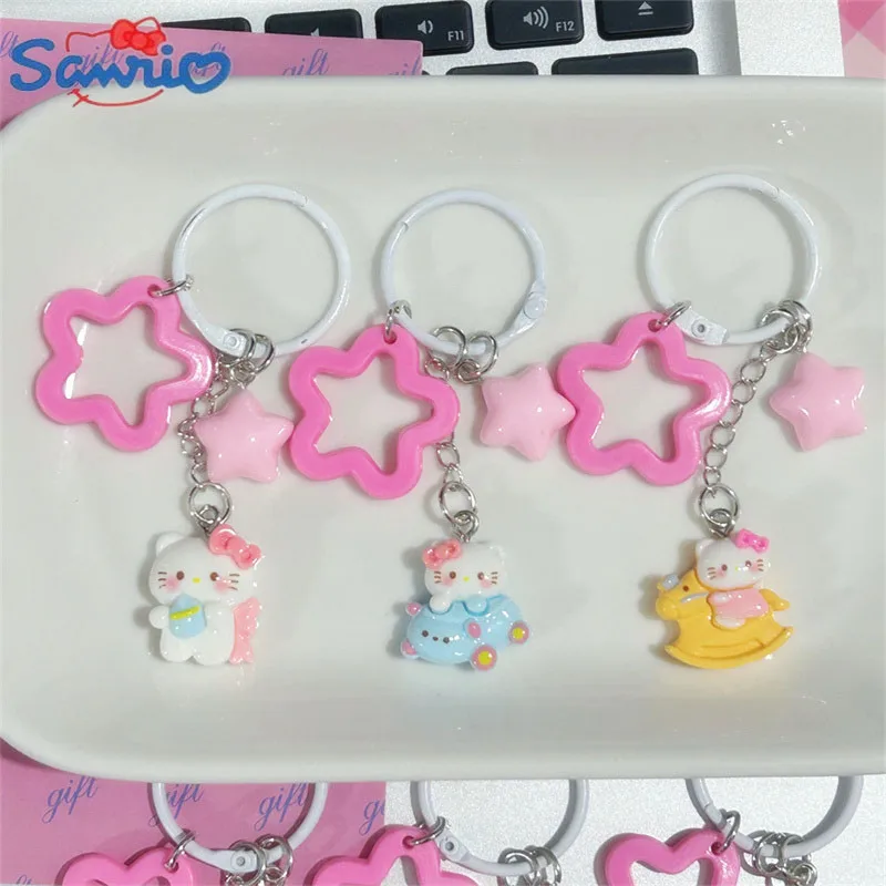 New Pink Star Umbrella Hello Kitty Sanrio Pendant Keychain Kawaii Children Toys Trojan Horse Kitty Keychains Kid Pendant Keyring