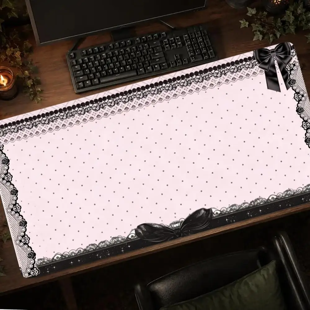 Pink Polka Dot Lace Bow Mouse Mat Gaming Mats Mousepads Gaming Setup Playmat Carpet Desk Accessories Desk Gadgets Extended Pad