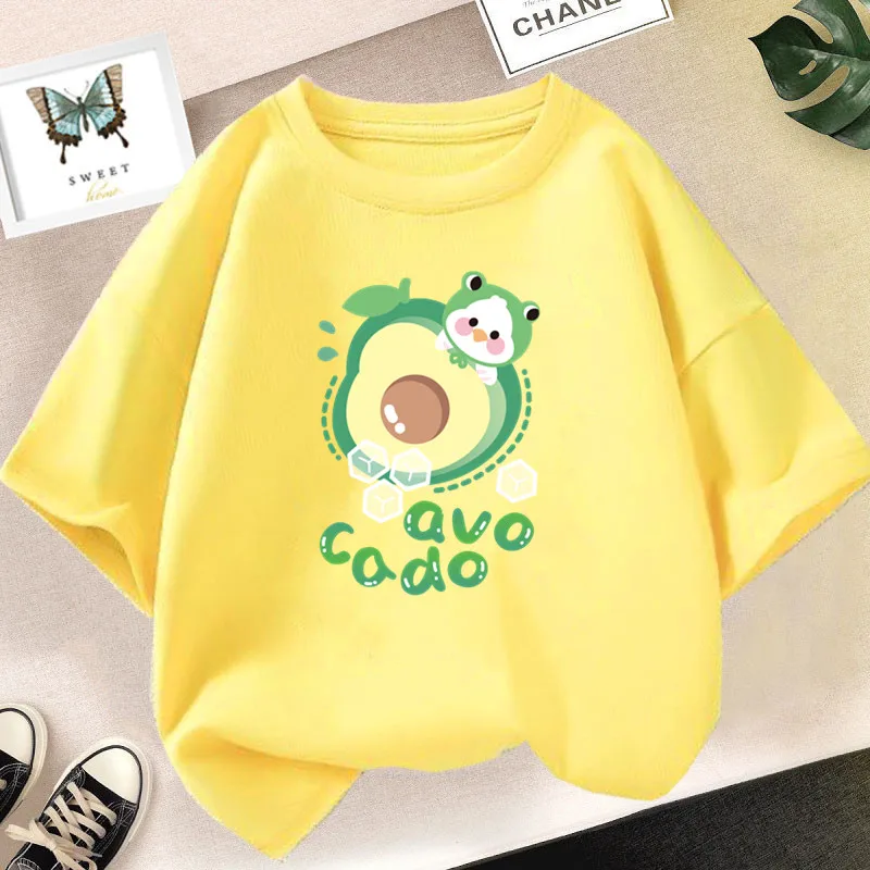 Lovely Avocado T Shirts for Girls Tops Summer Loose Cartoon Aesthetic Casual T Shirt Vintage Lemon Fruit Tshirt