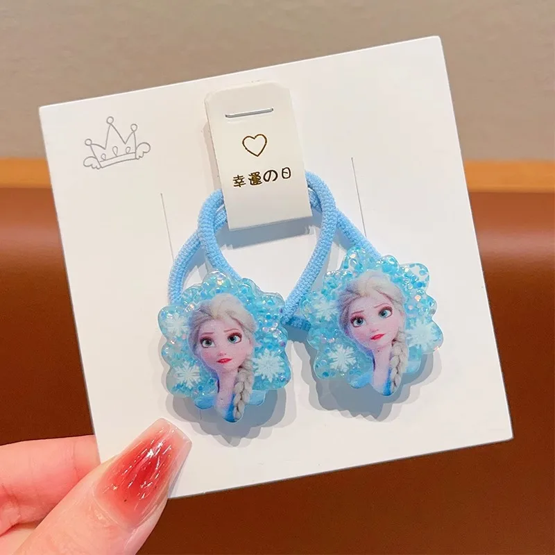 Kawaii Disney elastic hairband cartoon Elsa Anna Princess tie girl ponytail hair rope decorative accessories gift for children