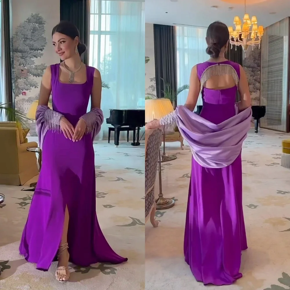  High Quality Square Mermaid Brush Evening Gown Stole Tassel Rhinestone Satin Customized Saudi Arabia es