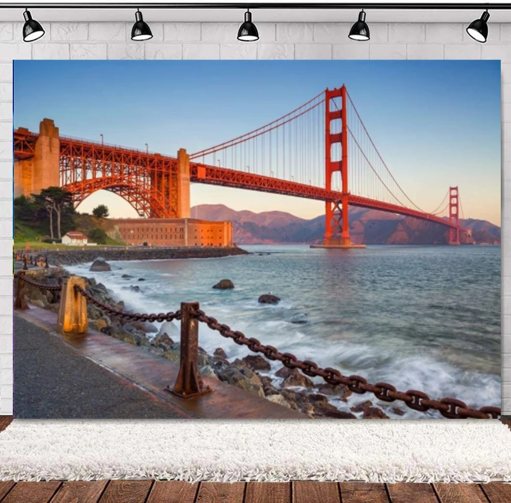 Golden Gate Bridge Photography Backdrop River Mountains Sunset San Francisco California Tourist Attractions Scenic Background