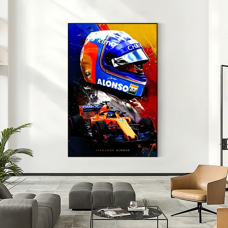 F1 Racer Lewis Hamilton Fernando Alonso Racing Car Poster Canvas Painting Motorsport Wall Art for Living Room Home Decoration