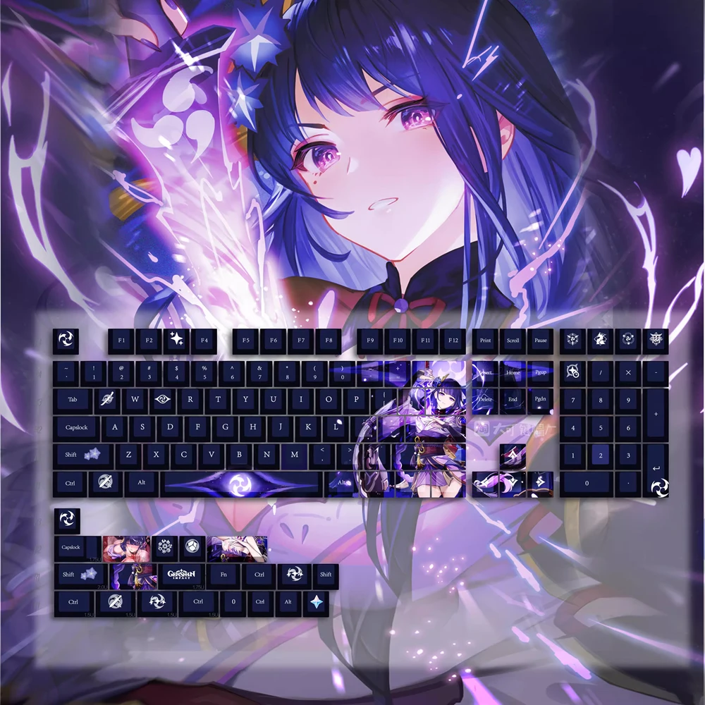 Raiden Shogun PBT Keycaps Genshin Impact DYE Sub Key Cover Cherry Cross MX Switch Key Caps for Mechanical Keyboard Otaku Gift