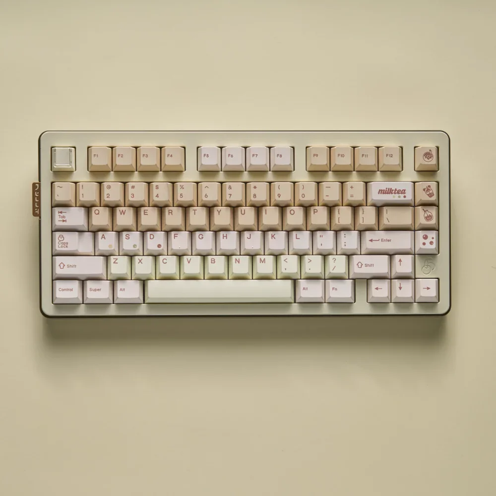 QK Pearl Milk Tea Theme Keycap ชุด 172key PBT น่ารักเชอร์รี่คีย์บอร์ดหมวก Custom Limited Edition คีย์บอร์ดอุปกรณ์เสริม