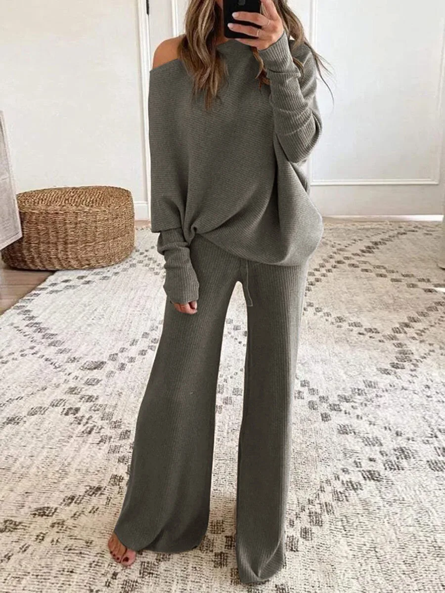 New Women\'s Solid Color Round Neck Long-sleeved Trousers Casual Two-piece Suit Clothing Sales Pants Sets New In Matching Sets