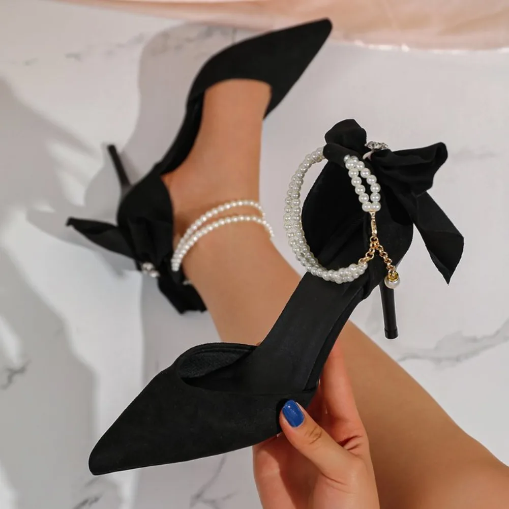 Women's Pumps Thin Heel Wedding Shoes 2026 Red Butterfly Shallow High Heels Buckle Strap Sandals Elegant Pointed Toe Women Shoes