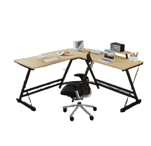 

A Modern style simple L-shaped long desktop computer table Brown White Black home corner gaming table desk