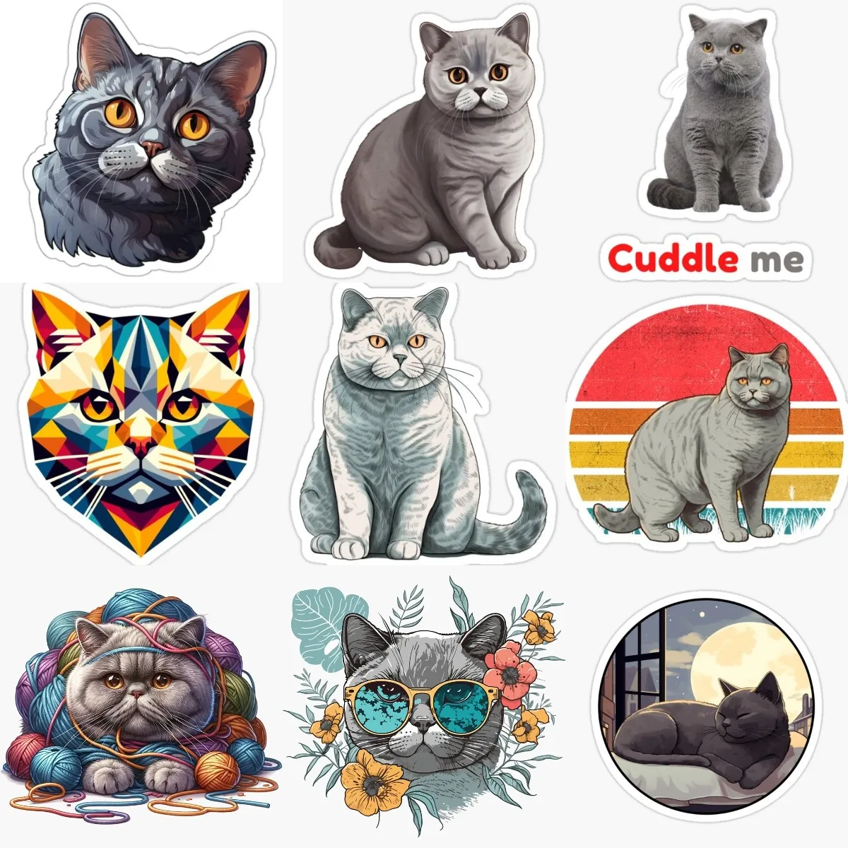 Cute British Shorthair Cat Pets PVC Personalized Sticker Decorate for Car Van Door Wall Bicycle Window Decal Accessories