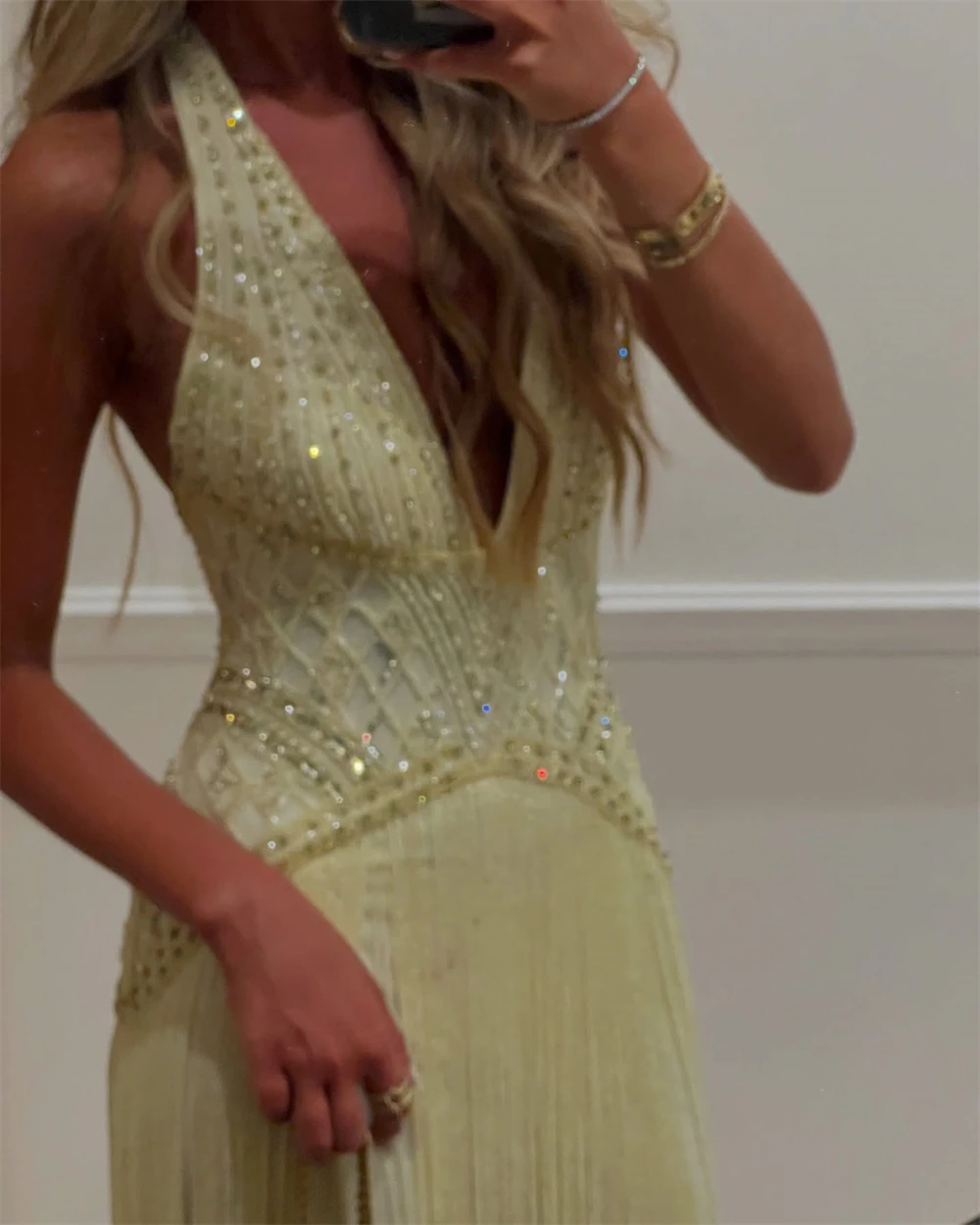 

Customized Exquisite Halter Jersey Evening Dress Classic Crystal Cocktail Dress Sparkly Beading Tassel Special Occasion Gowns