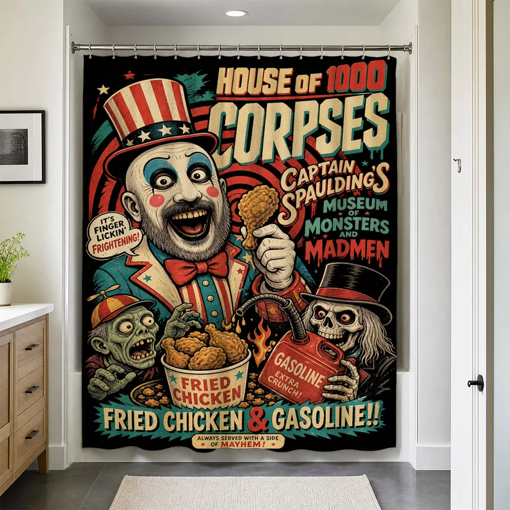 Waterproof Shower Curtain Liner Bath Curtain Funny Horror Movie Poster House of 1000 Corpses Fried Chicken Pop Culture Halloween