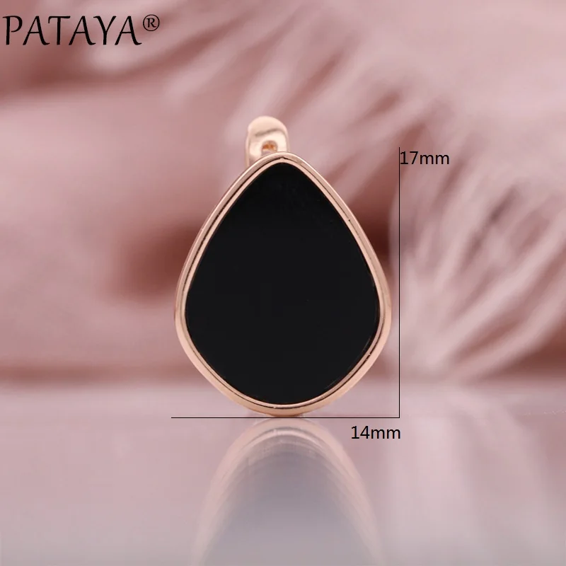 PATAYA New Black Natural Zircon Earrings For Women 585 Gold Color Oil Dripping Cute English Earrings Party Wedding Fine Jewelry