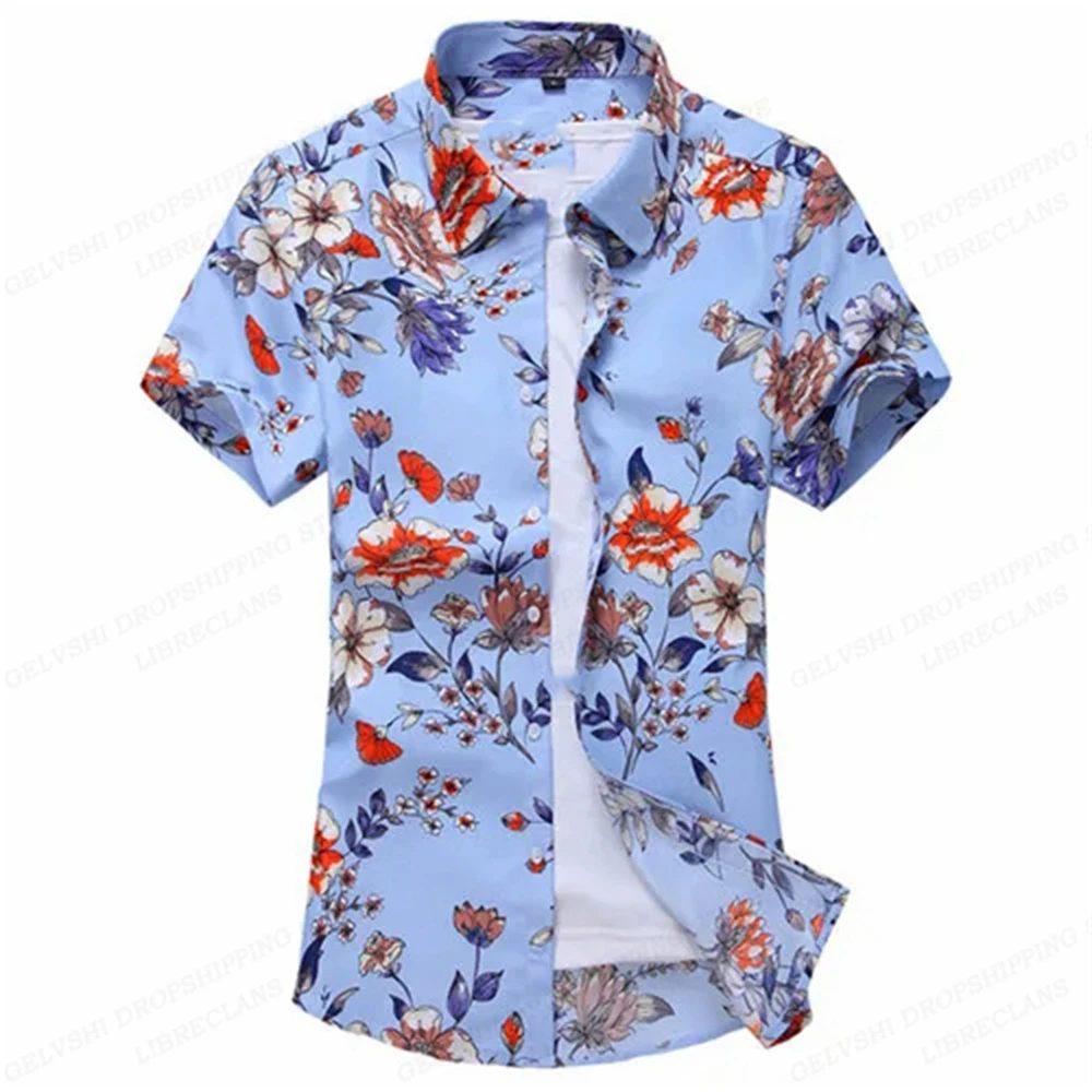 Verão floral camisas havaianas moda masculina camisa de manga curta blusa flor gola virada roupas masculinas casuais