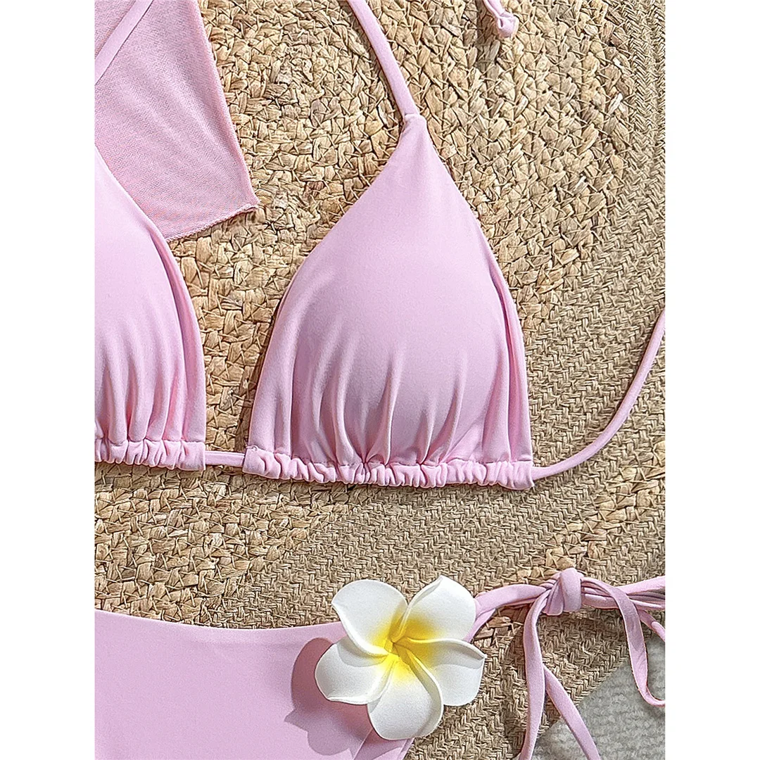 Neuer bedruckter Bikini mit Weste und Neckholder, Damen-Badeanzug, dreiteiliges Bikini-Set, gepolsterter Badeanzug, Badebekleidung, Schwimmanzug V8309 – Detail 7