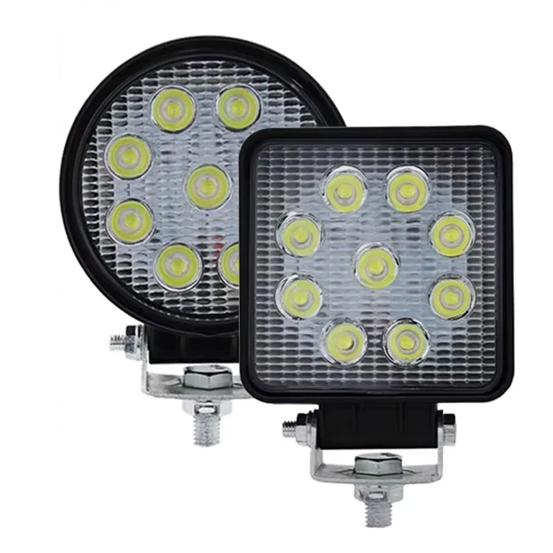 6000k 27W Round Light Off Road Light Driving Fog Lights Roof LED Floodlight Square Work Light for Motorcycles ATV SUV Truck Boat