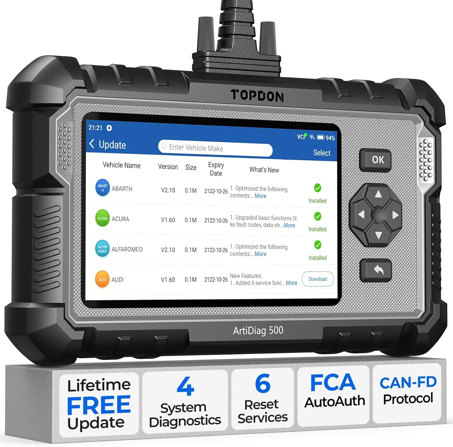 

Autel AD500 OBD2 сканер Full CAN FD диагностический инструмент для Fiat Chrysler ABS SRS напоминание о замене масла коробки передач и сброс