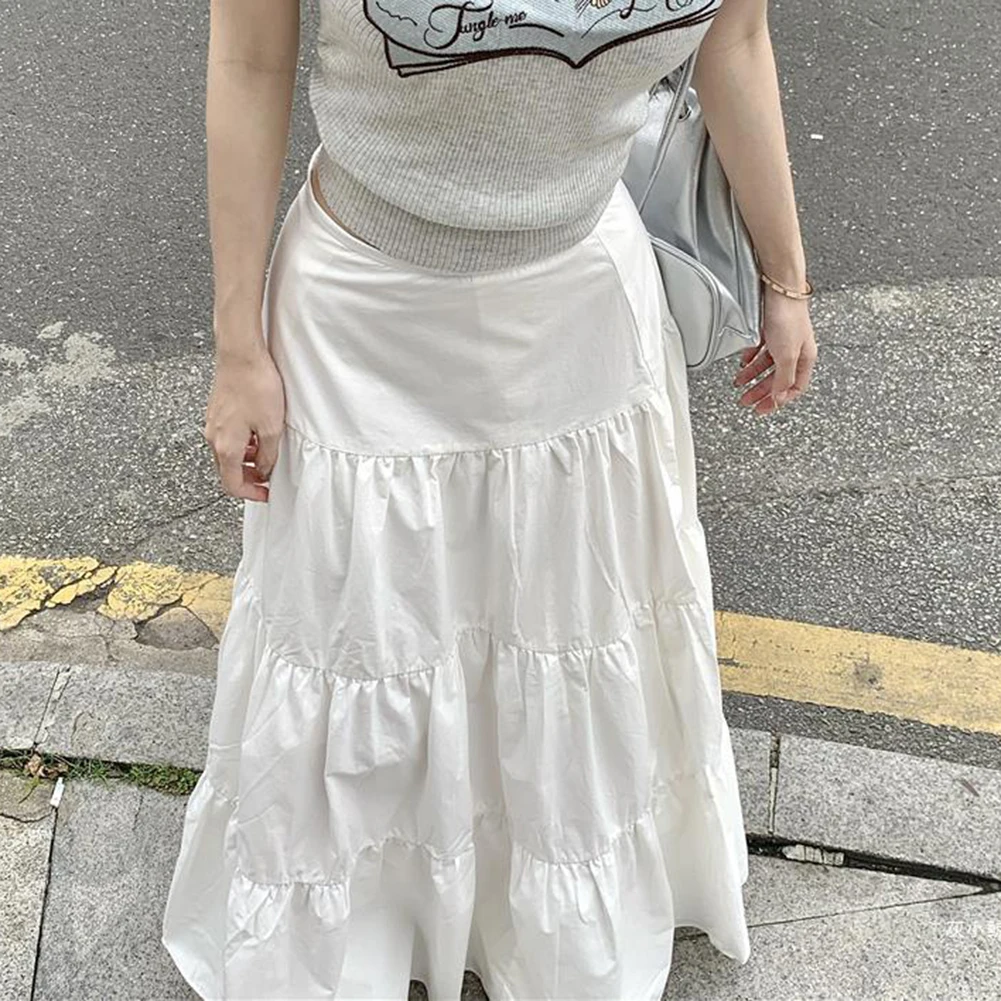 Elastic Waist Boho Long Skirts A-Line Skirts Autumn Fashion Casual Style Daily Wear Polyester Fabric Slight Stretch