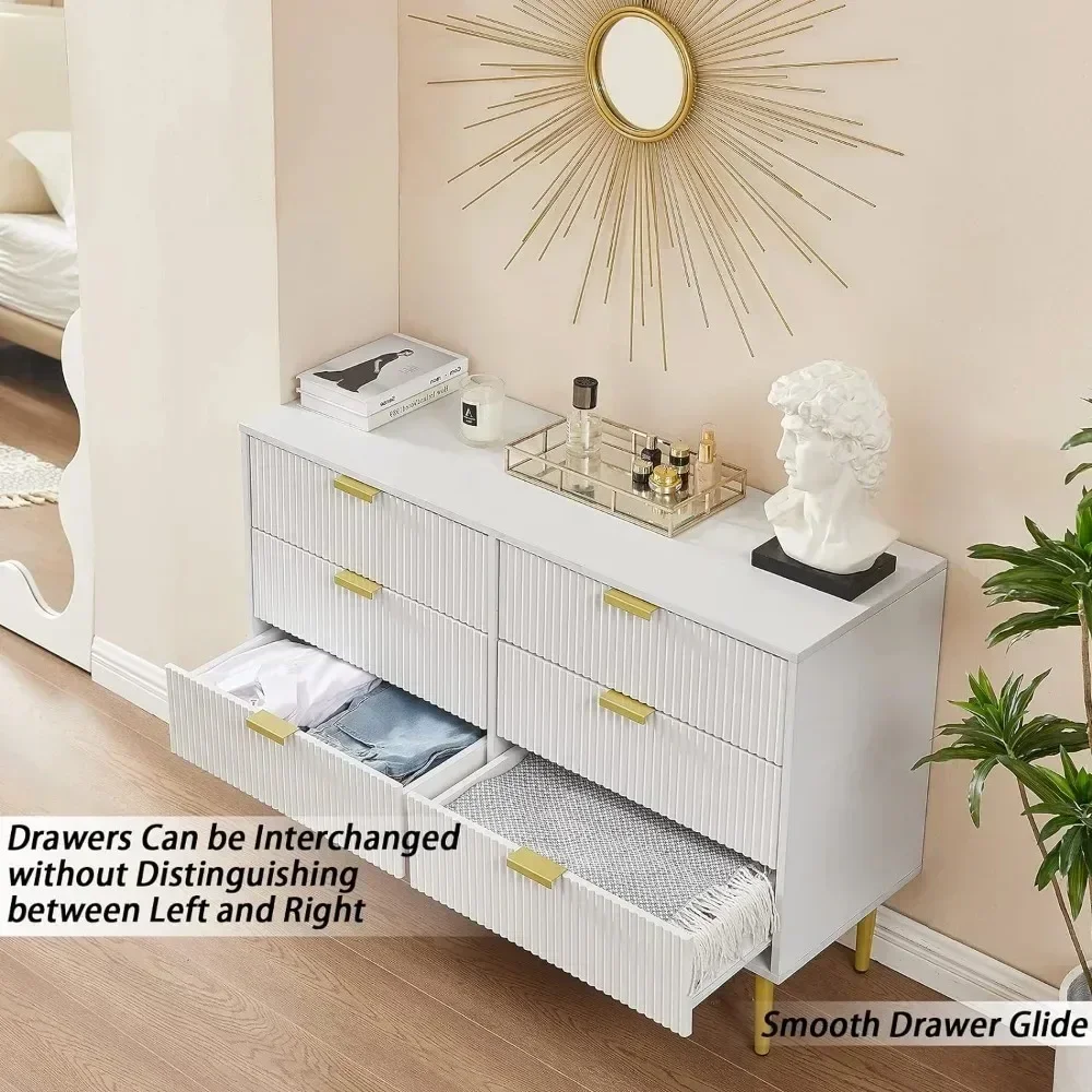 White Dresser for Bedroom Furnitures Toilet Furniture Makeup Table Entryway and Hallway 6 Drawer Dresser With Gold Hardware Desk