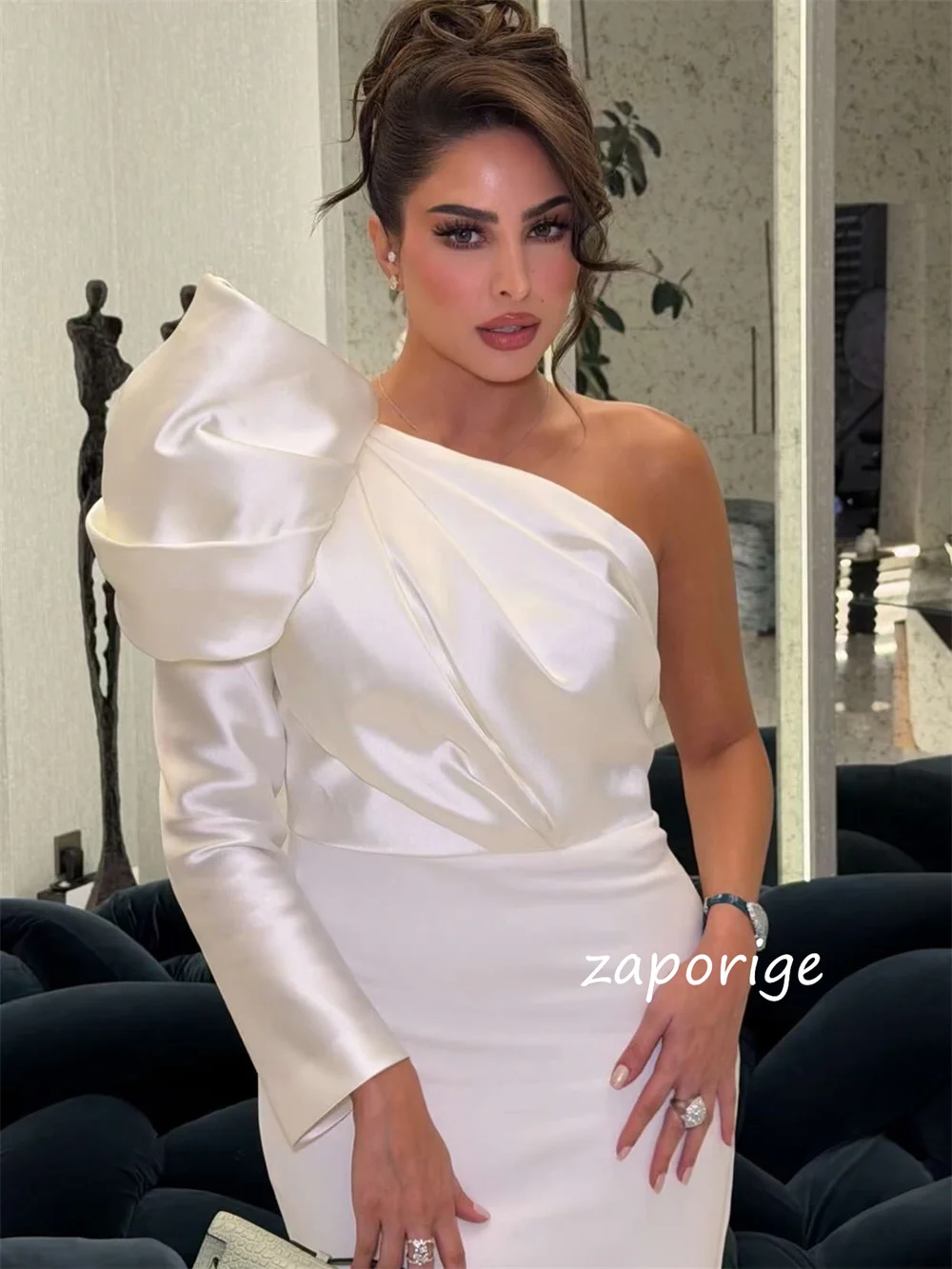 Customized Fashion Jersey Pleat Straight One-shoulder Long Dresses Bespoke Occasion Celebrity Elegant Chinese Style