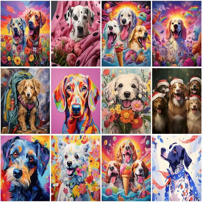 

GATYZTORY 5d DIY Diamond Painting Full Round Dog Aniaml Mosaic Diamond Embroidery Cross Stitch Needlework Home Decoration