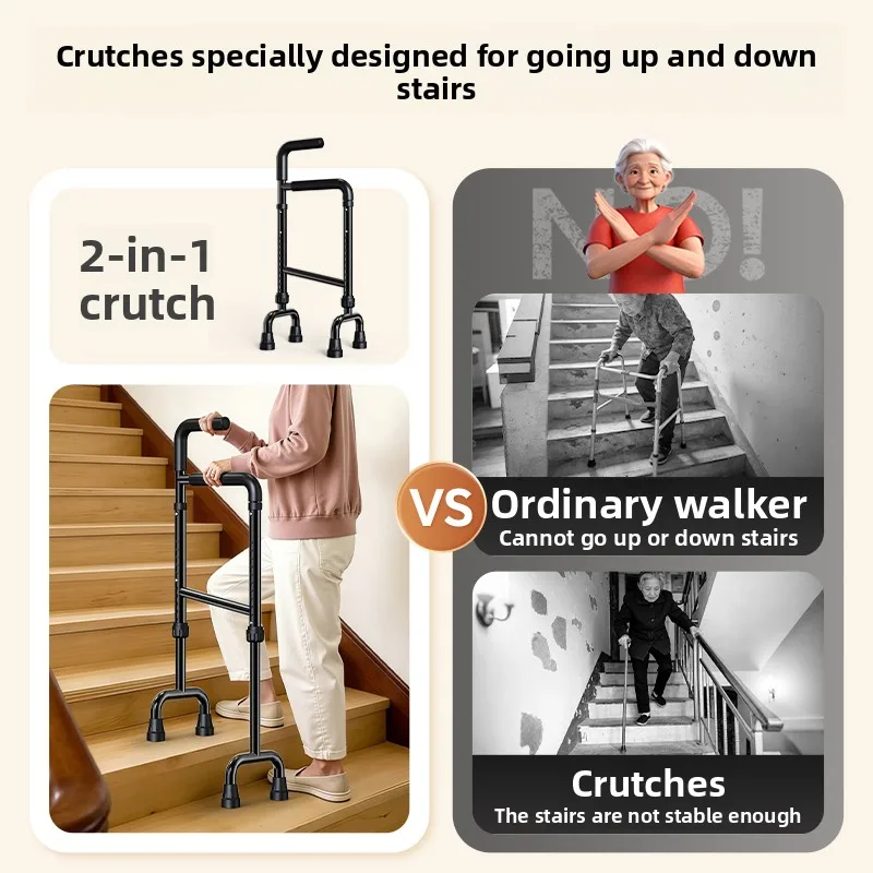 Lightweight Adjustable Stair Cane Step Helper Stair Climbing Assist Crutches Non Slip Both Walk Up and Down Stairs Comfort Grip