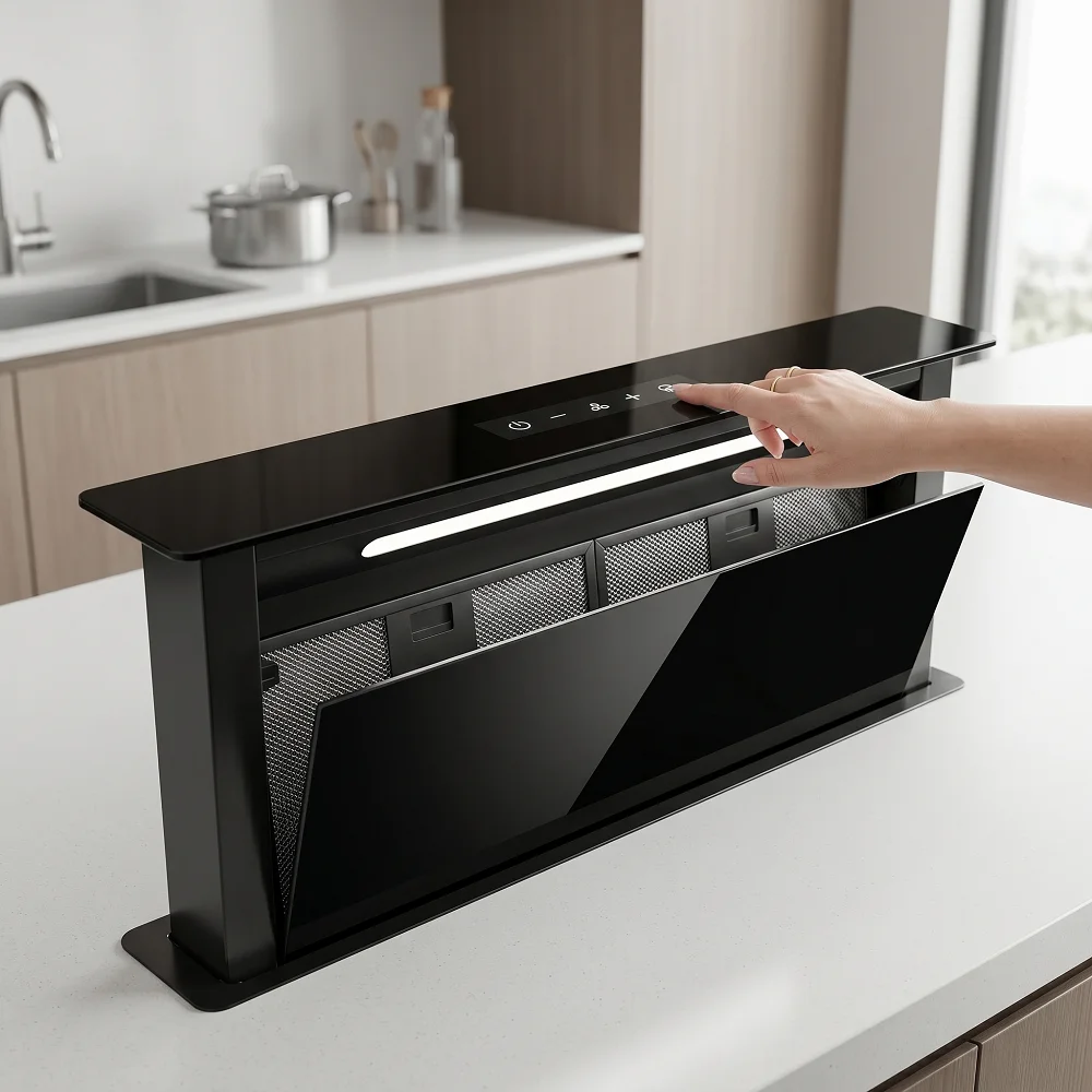 

60cm Range Hood With Glass Panel Ultra-Thin Slide-out Cabinet Ventilated Electric Suction Low Noise For Hotel And Home Use