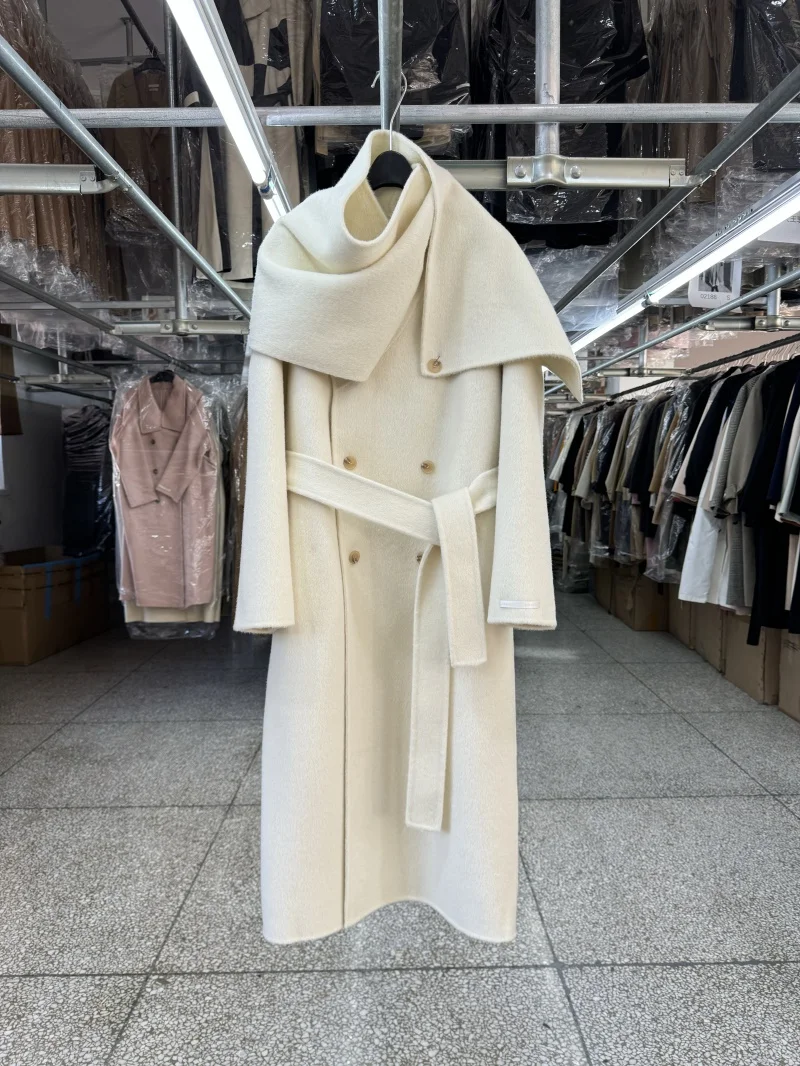 

Весна и зима 202, новый двубортный однобортный однотонный женский двусторонний шерстяной пояс, модное шерстяное пальто