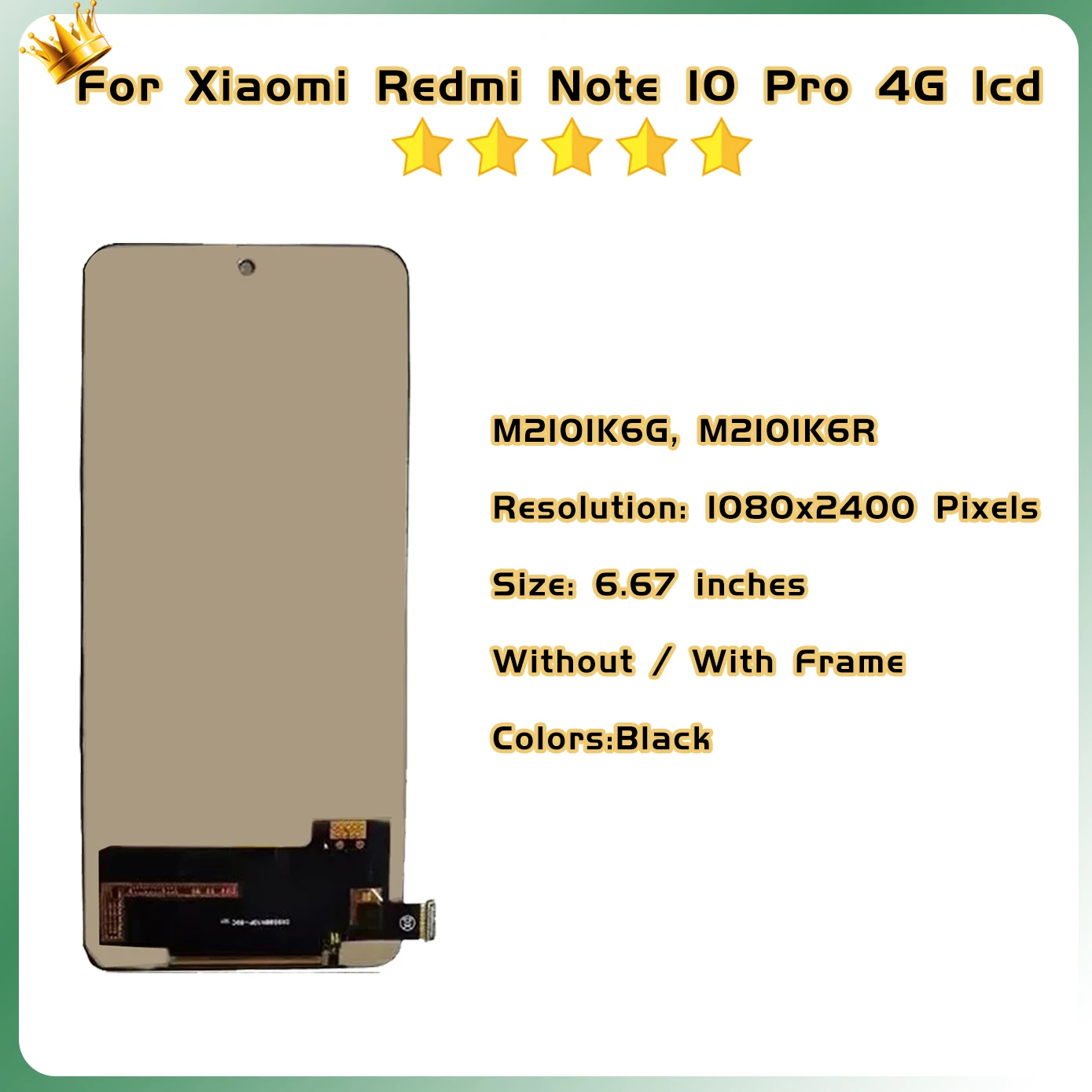 AAA Quality For Redmi Note10Pro 4G M2101K6G LCD Display For Xiaomi Redmi Note 10 Pro LCD Display Touch Screen Replace with Frame