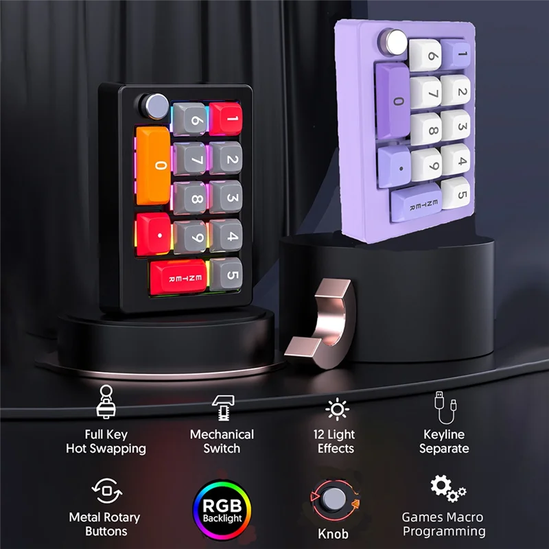 Superb 13 Key Macro Programmable Keyboard Fully Hot Swappable Mechanical Switch 7 Color RGB Light Gaming Keyboard-Purple Easy In