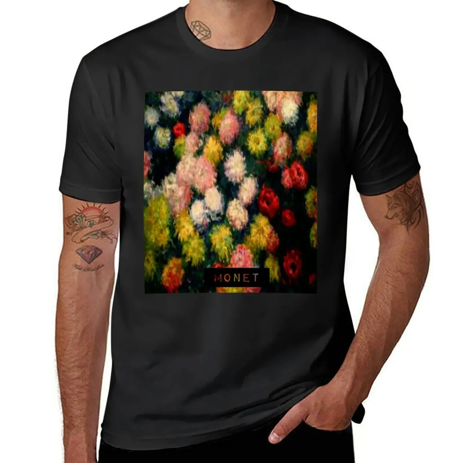 Claude Monet | Chrysanthemums | Monet Floral Fine Art T-Shirt custom shirt fitted t shirts for men