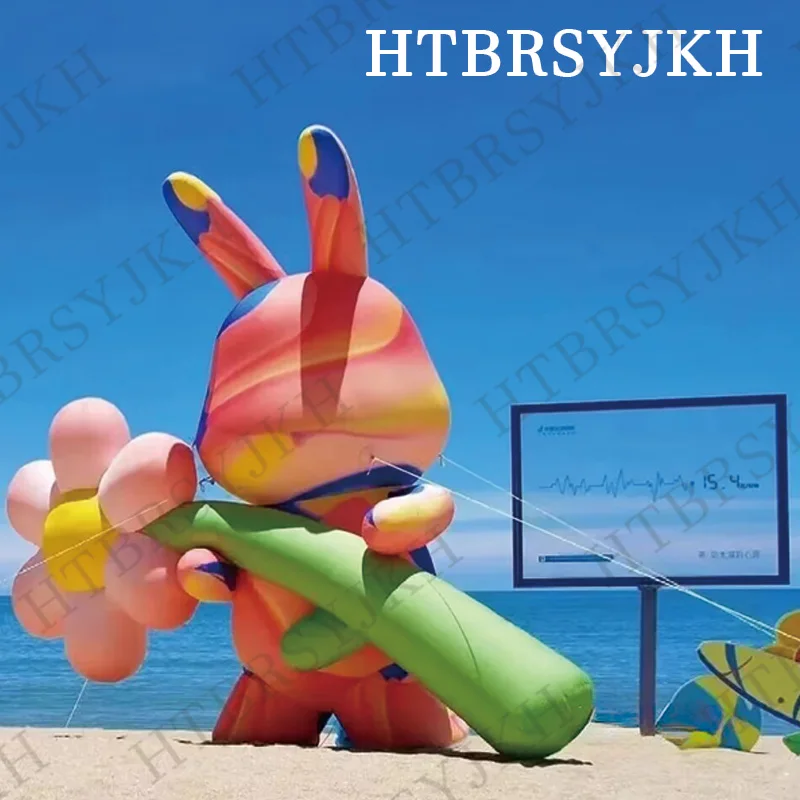 

Надувной мультяшный кролик с цветком, воздушная модель, пасхальный кролик, декоративный реквизит для активного отдыха