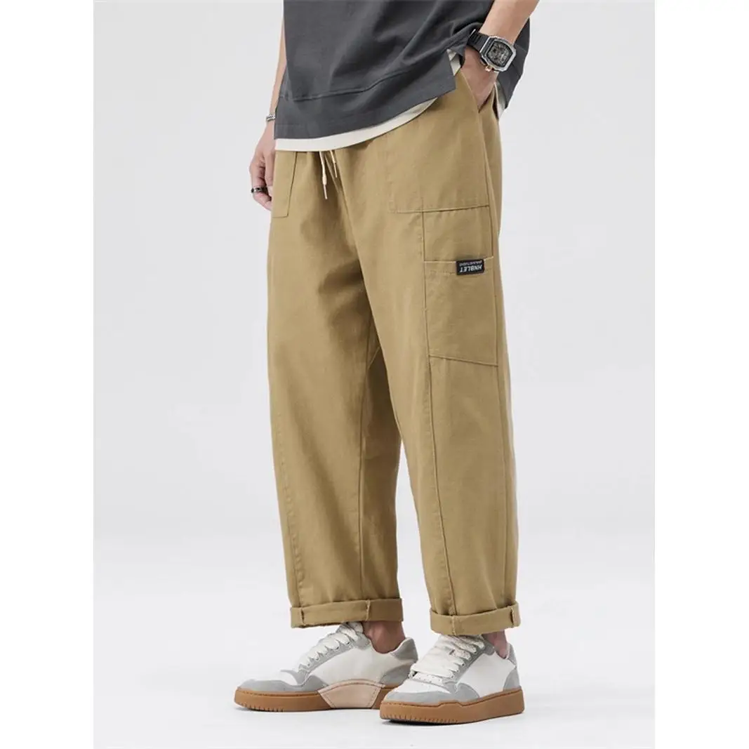 

Мужские повседневные брюки в японском стиле в стиле ретро, прямые свободные брюки, весенние модные простые универсальные повседневные брюки с девятью зубцами