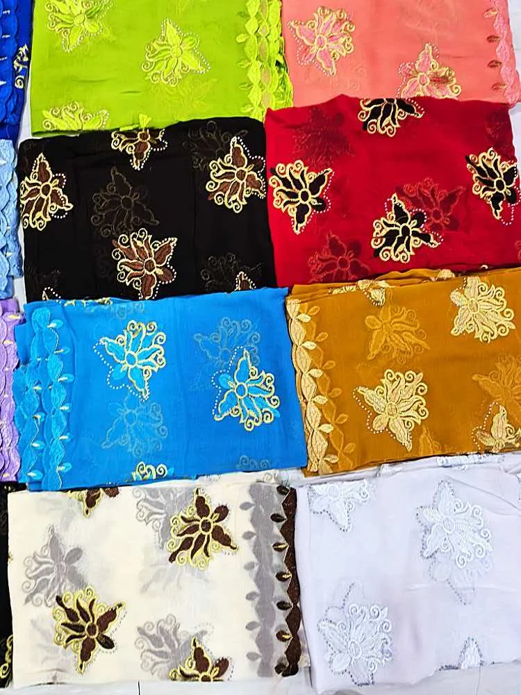 Schal Muslimische Afrikanische Tücher Chiffon Gute Qualität 2026 Neueste Afrikanische Muslimische Islamische Hijab Dubai Stickerei Schal Kashkha Dubai – Detail 5