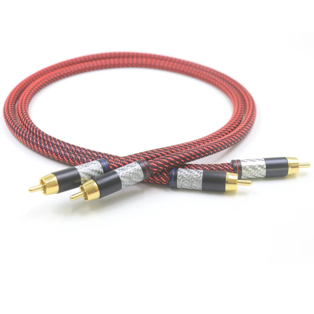 

New Pair Carbon Fiber Gold Plated 2RCA Cable 6N OFHC Audio cable Double RCA Signal Line Rca Cable for XLO HTP1