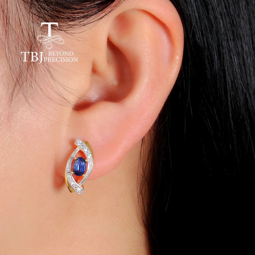 Anting perak dengan kyanite biru alami oval 4*6mm permata S925 perak 18k lapisan emas kuning perhiasan bagus untuk wanita hadiah bagus