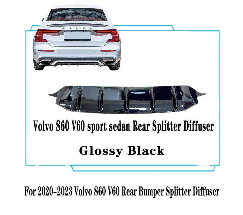 Voor 2020--2023 Volvo S60 V60 Voorbumper Splitter Diffuser Spoiler R ONTWERP Auto Achterhoede Cover ABS Plastic body Kit Meubi - afbeelding 1