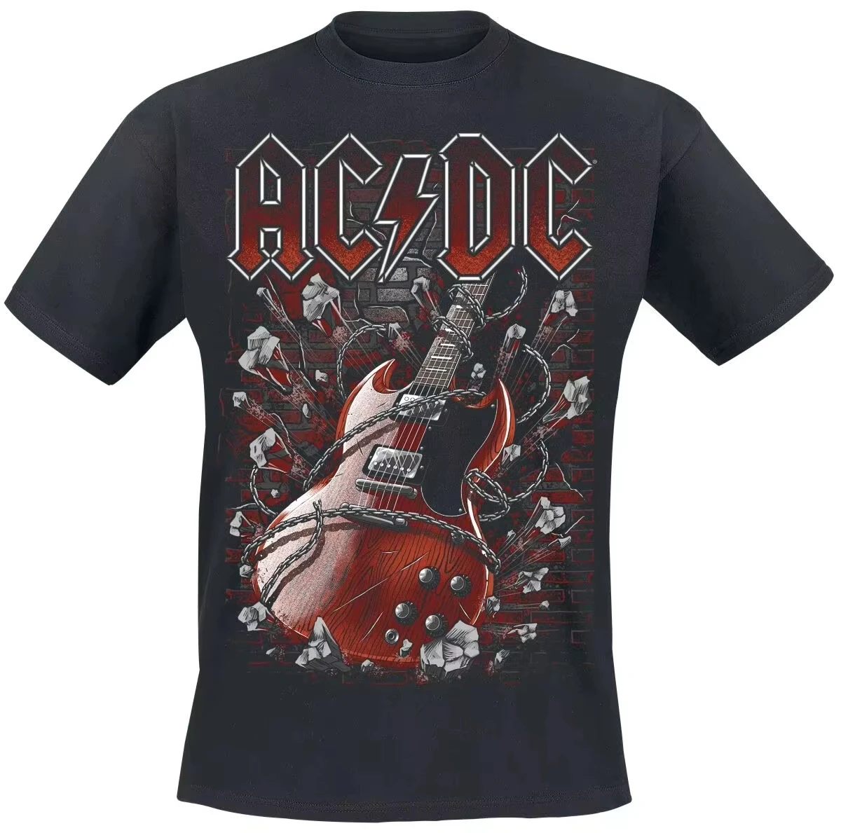 

AC_DC Chain Guitar Creative Pattern T-shirt, Unisex, Retro Band Heavy Metal Rock Street Hip-hop Art Enthusiast Unisex T-shirt