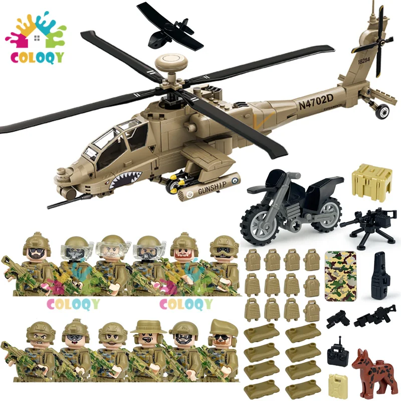 

Kids Toys Apache Air Force Building Blocks Special Force Soldiers Mini Action Figures Motorcycle Toys For Boys Christmas Gifts