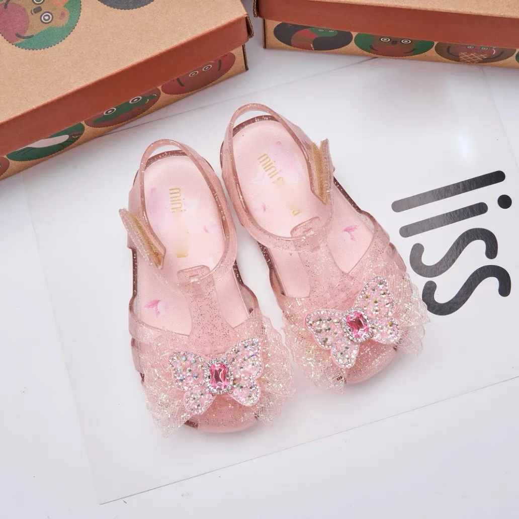 

Mini Melissa Brazil Girl's Baotou Beach Shoes Baby Kids Butterfly Diamond Sandals Baby Soft Sole Toddlers Roman Jelly Shoes