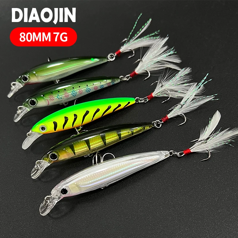 

Fishing lures Laser Minnow 70mm 7g Floating Artificial Hard Bait with Feather hook steel ball Jerkbait Trout Bass Decoy