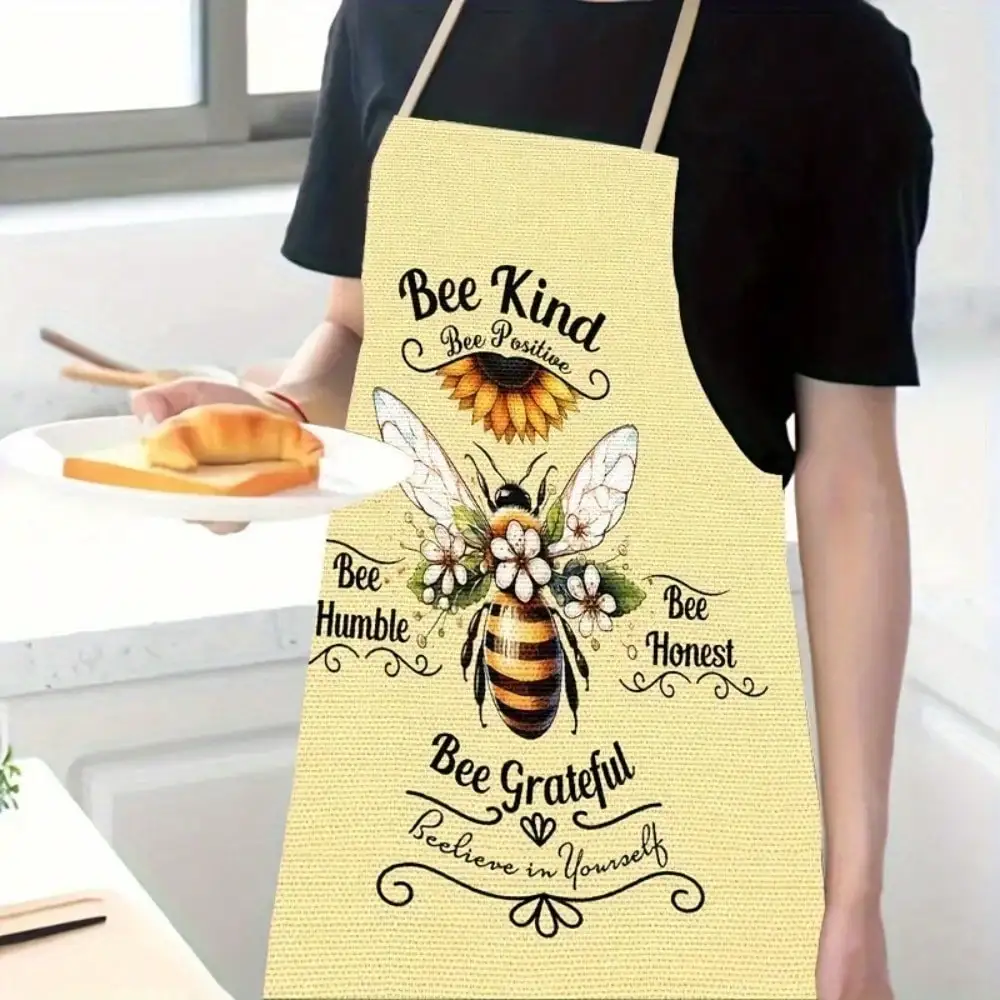 Bee Kind Apron, Cute Bee and Sunflower Print Kitchen Bib, Inspirational Cooking Apron, Teacher Appreciation Gift