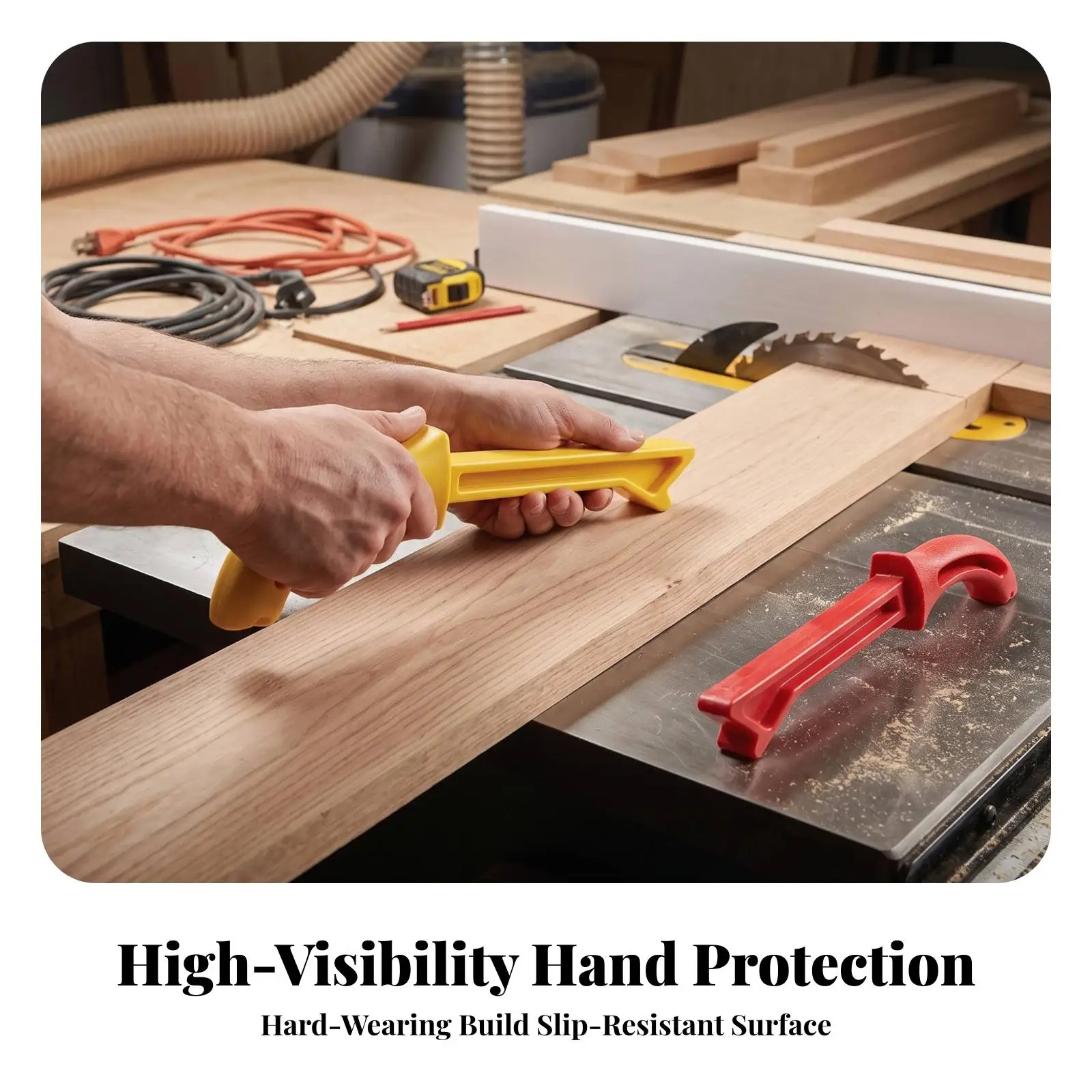 Router Table Safety Push Block for Woodworking Hand Tool with Long Narrow Body Red Yellow Plastic Durable Guide