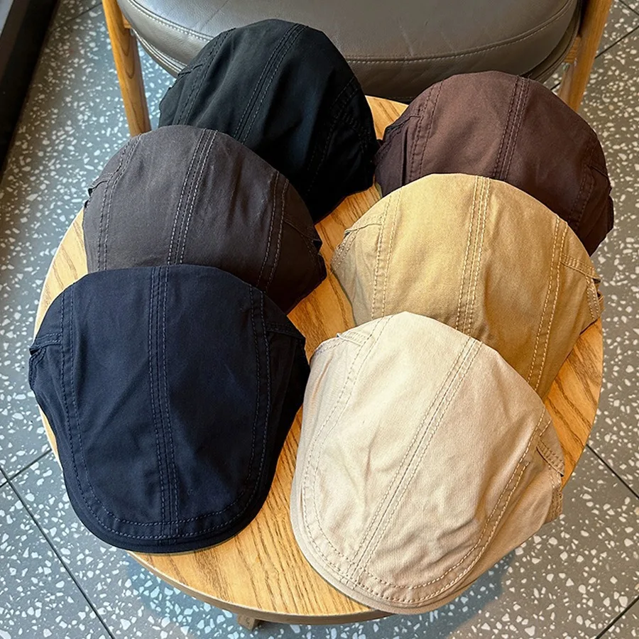 قبعة بسيطة للأمام للسيدات بلون سادة على الطراز البريطاني القديم قبعة نسائية من القطن الخالص لوحة ناعمة أدبية 100 قبعة