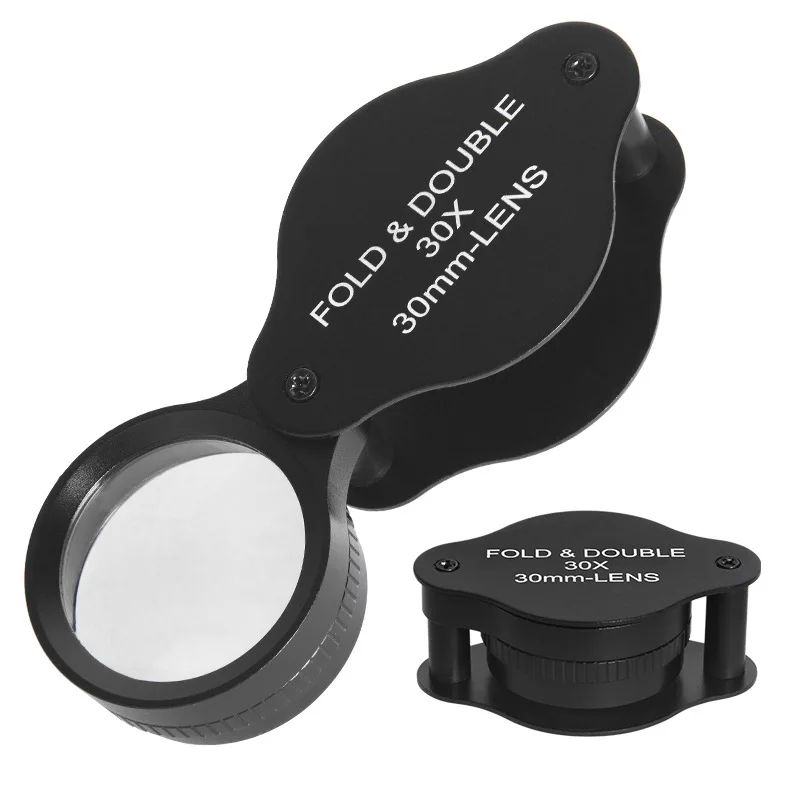 Lupa de Jóias Dobrável 30x Lente de Vidro Óptica Identificação de Coleção de Porcelana Lupa Portátil Metal 30 mm