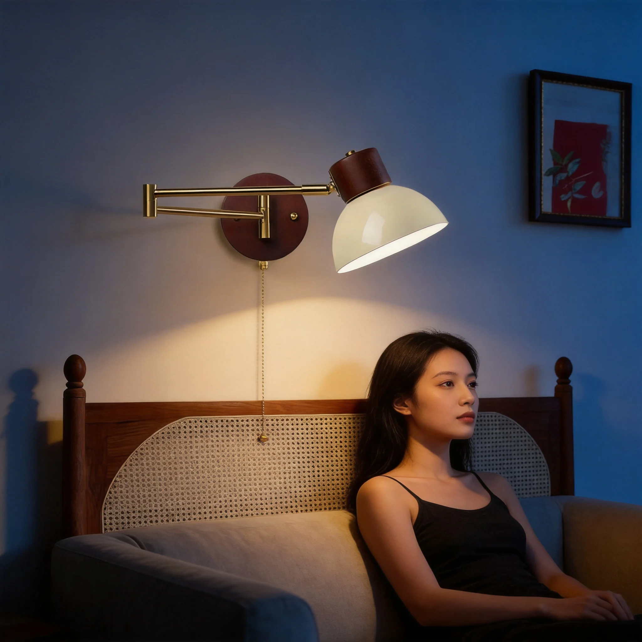 Cream LED(E27) Foldable Wall Lamp for Bedroom Reading Chess Card Indoor Home Decor with Swinging Bracket Lighting