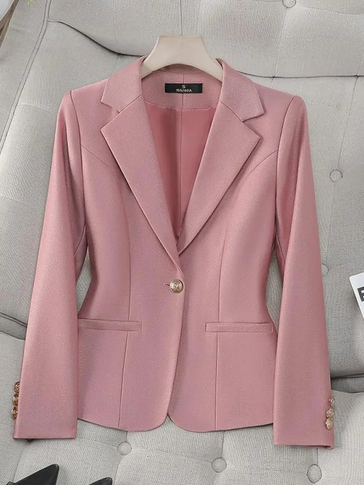 

Spring Autum Black Blue Casual Long Sleeve Blazer Coats Women 2025 Fashion New Pink Single Button Office Lady Jackets Simplicity