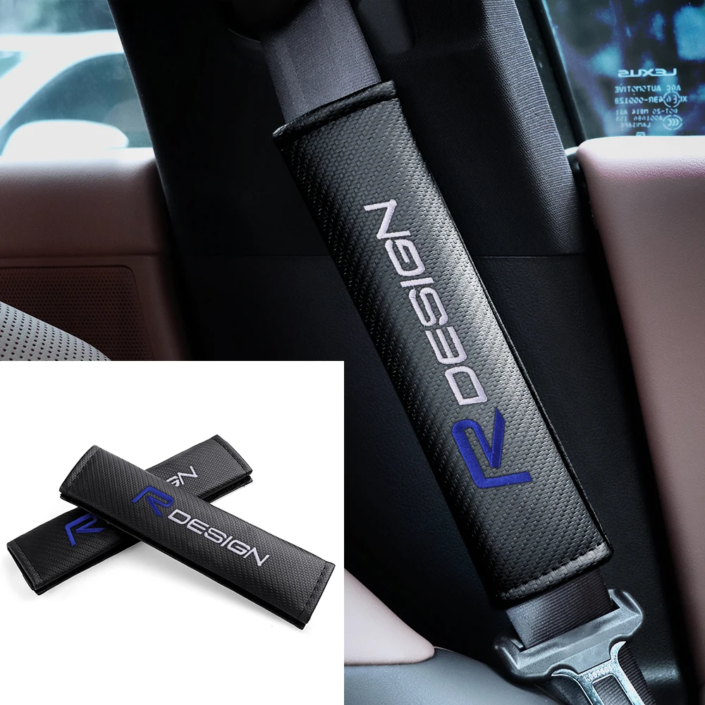 2pcs Car Seat Belt Pads Seat Shoulder Strap Pad Cover Auto Emblem Car Styling For Volvo RDESIGN XC90 C30 T6 S60 C70 V40 XC70 S80