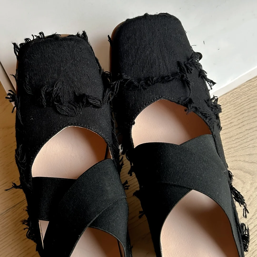 Women's fringe canvas fabric wedge summer mules square toe elastic band cross strap new slides sandals high quality shoes woman